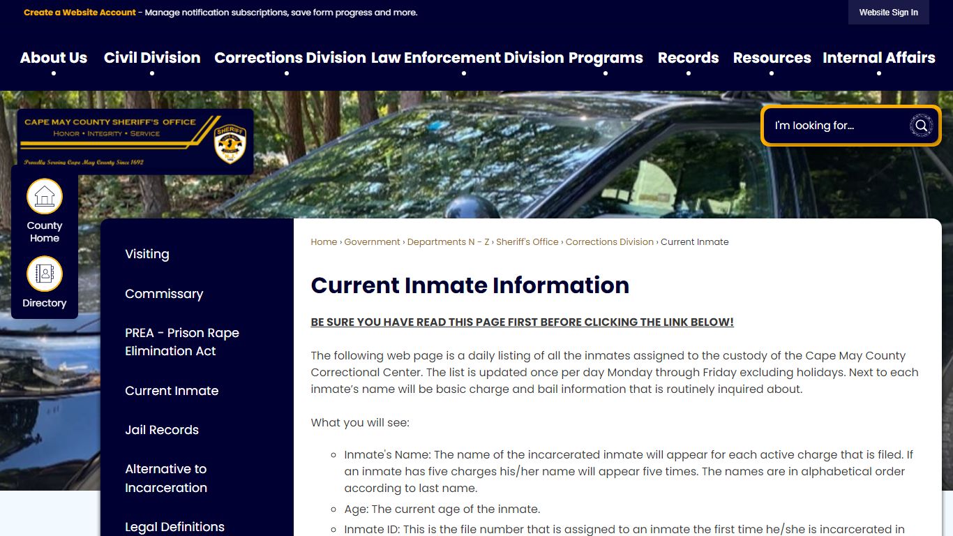 Current Inmate Information - Cape May County, NJ